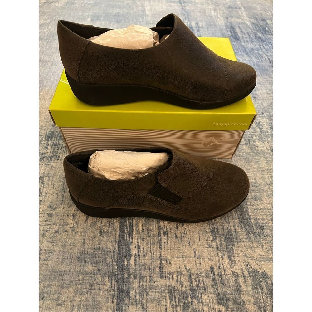 NIB Easy Spirit e360 Grey Brown Kelt Casual Comfort Wedge Slip On Loafer 7 Wide